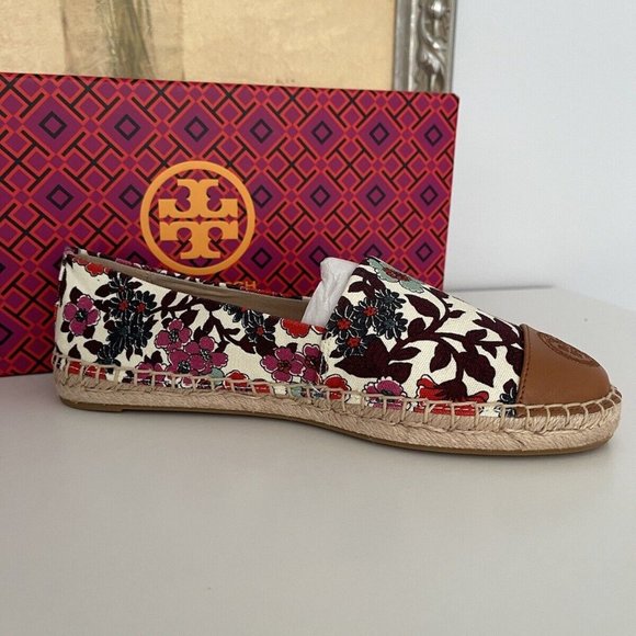Tory Burch Color Block Flat Espadrilles Printed Canvas Nappa Leather Size 6.5 - Picture 6 of 7